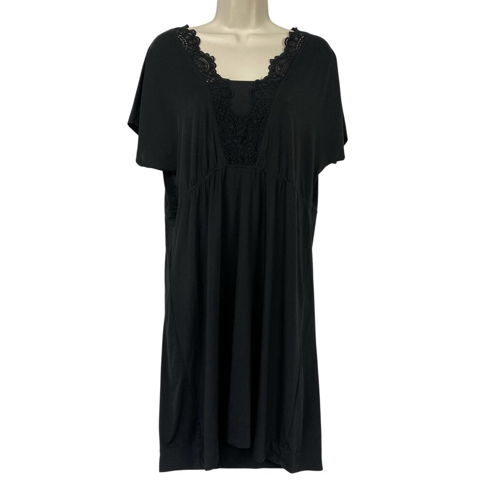 Soma Nightgown Womens Large Black Crochet Lace Short Sleeve Knit Chemise Lounge